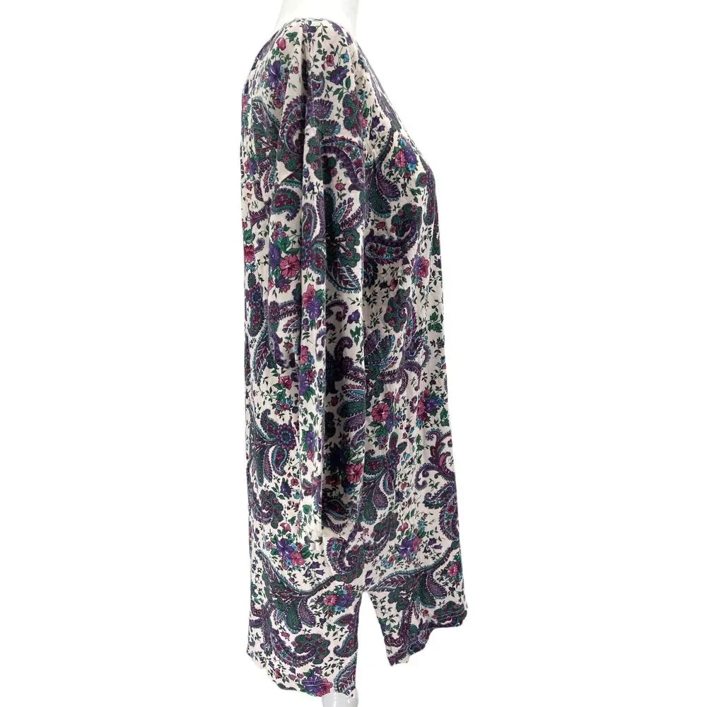 Victorias Secret Womens Gold Label Shirt M/L White Paisley‎ Long Pajama Shirt